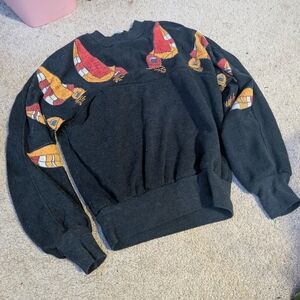 Vintage Black Sweater with Colorful Abstract Design